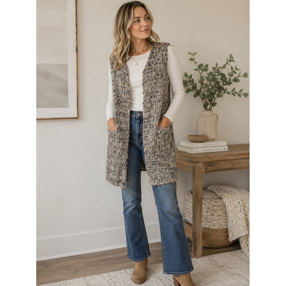 Cocogio Womens Mohair Wool Blend Long Sweater‎ Vest knee length Italy Sz S